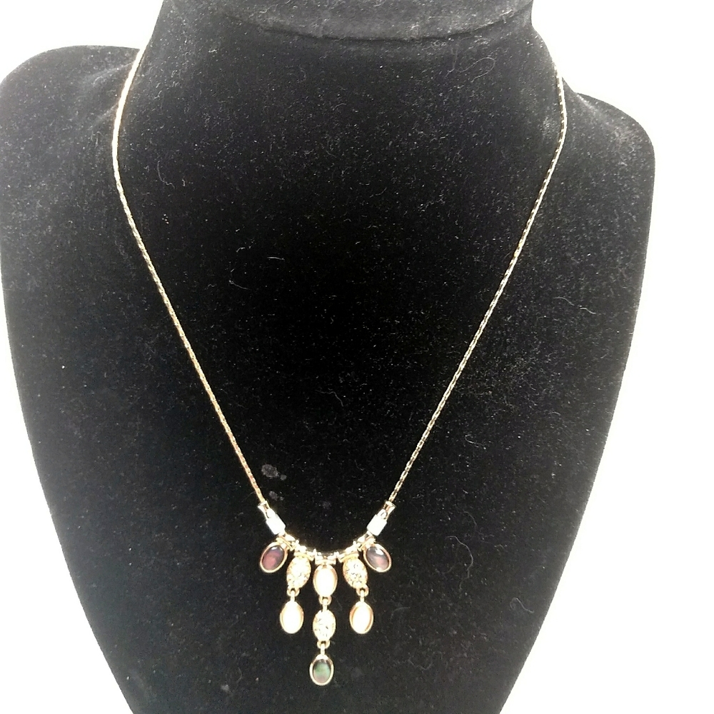 Liz Claiborne Gold Opal Abalone Gemstone Necklace